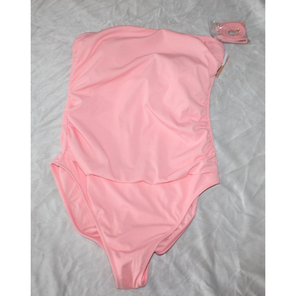 Shade & Shore Women's Pink High Leg Cheeky One Piece Swimsuit Beach Swim L